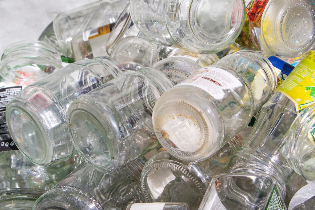 glass,jars,collected,for,recycling.,environmental,protection.